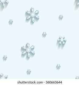 Christmas seamless pattern.  Snowflakes on light background with shadows