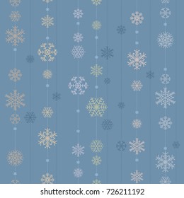 Christmas seamless pattern from snowflakes on blue background. Vector illustration.