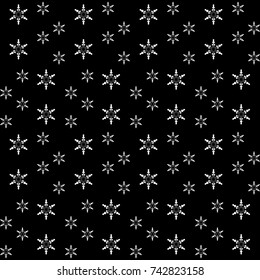 Christmas seamless pattern with snowflakes on black background. Winter background for various graphic works.
