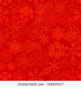 Christmas seamless pattern with snowflakes on red background. Vector background for wrapping paper or greeting cards