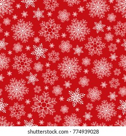 Christmas Seamless Pattern Of Snowflakes On Red Background. Vector.