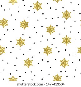 Christmas seamless pattern with snowflakes. Outline snowflakes and drops falling on white background. Template for scrapbooking paper printing. Winter season wallpaper vector illustration.