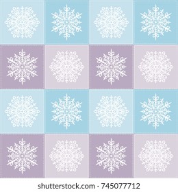 Christmas seamless pattern with snowflakes. Patchwork motifs. Winter vector illustration. 