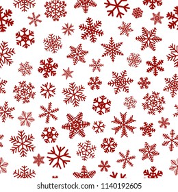 Christmas seamless pattern of snowflakes, red on white background