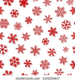 Christmas seamless pattern of snowflakes, red on white background