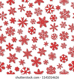 Christmas seamless pattern of snowflakes, red on white background