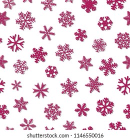 Christmas seamless pattern of snowflakes, red on white background