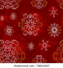 Christmas seamless pattern with snowflakes in red
