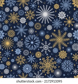 Christmas seamless pattern with snowflakes. Retro textile collection. Suitable for textile, fabric, wallpaper, wrapping. Holidays vector illustration