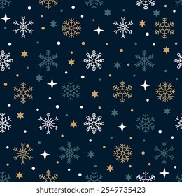 Navidades sin patrón. Navidades copos de nieve sin patrón. Fondo de copo de nieve. Fondo de pantalla para textiles, postales, papel de regalo. Ilustración vectorial