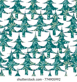 Christmas seamless pattern With  Snowflakes And Christmas Trees. Vector Holiday Illustration. 
