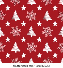 Christmas seamless pattern with snowflakes. Vector seamless pattern with Christmas elements for background.  Perfect for winter holidays, New Year, greeting cards.  Christmas seamless pattern