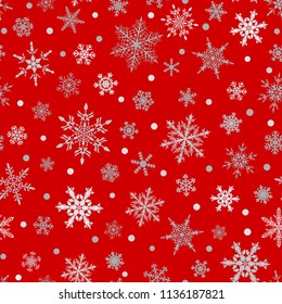 Christmas seamless pattern of snowflakes, white on red background.