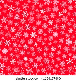Christmas seamless pattern of snowflakes, white on red background.