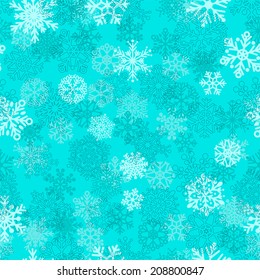 Christmas seamless pattern of snowflakes, white on light blue