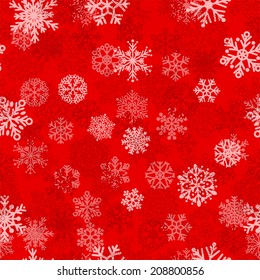 Christmas seamless pattern of snowflakes, white on red