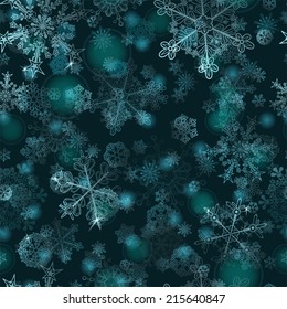 Christmas seamless pattern of snowflakes, white on cyan