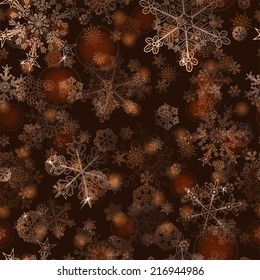 Christmas seamless pattern of snowflakes, white on gold