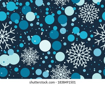 Christmas seamless pattern  snowflakes. Winter holidays background with falling snow for greeting cards and poster. Christmas snowfall. Vector illustration