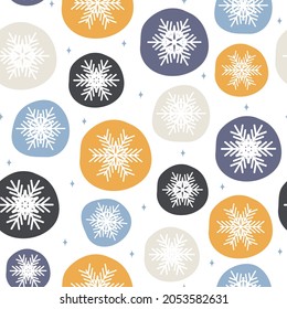 Christmas seamless pattern with snowflakes. Winter print. New Year background. Vector illustration in flat style.