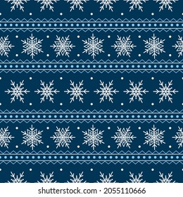 Patrón de Navidad sin fisuras con copos de nieve. Impresión de invierno. Antecedentes de Año Nuevo. Ilustración vectorial en estilo plano.
