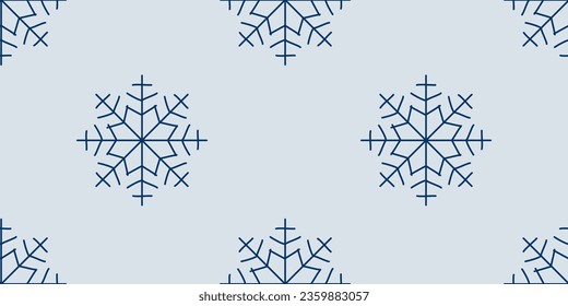 Christmas Seamless pattern with snowflakes. Winter Flat vector illustration for Holiday decoration, Wrapping paper template, Seasonal banner. Design art Endless background with snowfall on blue. 