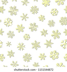 Christmas seamless pattern of snowflakes, yellow on white background
