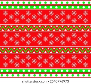 Christmas seamless pattern with snowflakes. Zigzag line on red background. Design for wallpaper, fabric, wrapping paper, sweater.