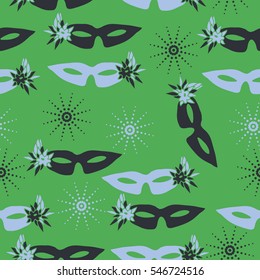  Christmas seamless pattern with snowflakes,venetians mask, halftone. Hand drawn.