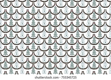 Christmas Seamless Pattern With Snowman, Christmas Ball, Snowflake. Vector Holiday Background For Wallpaper, Wrapping, Christmas Decorations.