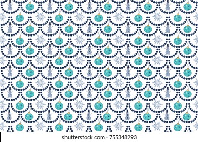 Christmas Seamless Pattern With Snowman, Christmas Ball, Snowflake. Vector Holiday Background For Wallpaper, Wrapping, Christmas Decorations.