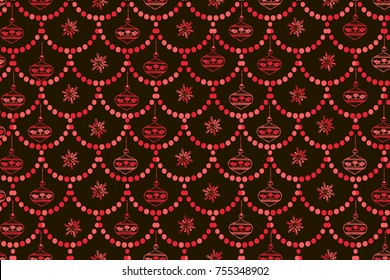 Christmas Seamless Pattern With Snowman, Christmas Ball, Snowflake. Vector Holiday Background For Wallpaper, Wrapping, Christmas Decorations.