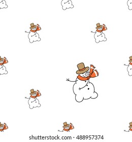 Christmas seamless pattern with snowman. Beautiful vector background for decoration xmas designs. Cute minimalistic art elements on white backdrop.
