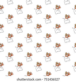 Christmas seamless pattern with snowman. Beautiful vector background for decoration xmas designs. Cute minimalistic art elements on white backdrop.