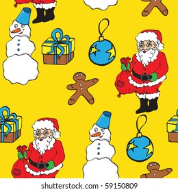 christmas seamless pattern with snowman, gift and Santa claus
