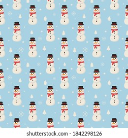 christmas seamless pattern. snowman isolated on blue background. vector Illustration.