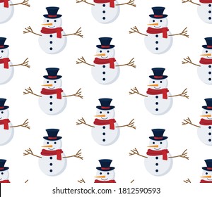 Christmas seamless pattern with snowman. Perfect for wallpaper, wrapping paper, pattern fills, winter greetings, web page background, Christmas and New Year greeting cards