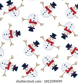 Christmas seamless pattern with snowman. Perfect for wallpaper, wrapping paper, pattern fills, winter greetings, web page background, Christmas and New Year greeting cards