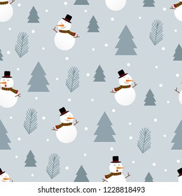 Christmas seamless pattern with snowman and Pine trees.Vector illustration.
