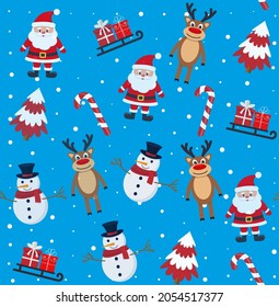 Christmas seamless pattern with snowman, reindeer and Santa Claus Eps 10