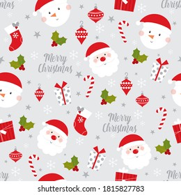 christmas seamless pattern with snowman , santa, and christmas decoration design