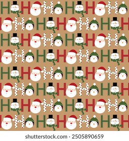 christmas seamless pattern with snowman, santa claus and penguin design