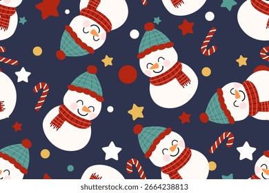 Weihnachten nahtloses Muster mit Schneemann und Schneeflocken
