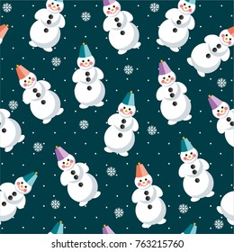Christmas seamless pattern with snowman and snowflakes