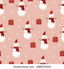 Christmas Seamless pattern with snowman, vector background, digital paper for textile, fabric, wrapping paper, wallpaper, stationery