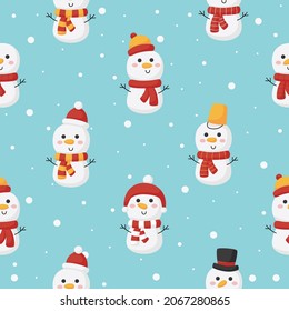 Christmas seamless pattern with snowman winter on blue background. vector Illustration.