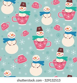 Christmas seamless pattern with snowmen (winter background)