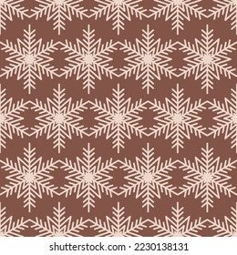 Patrón de Navidad sin costura, copo de nieve de Año Nuevo fondo. Papel de envoltura de regalo de Navidad, cuadrado de ilustración de vector beige marrón