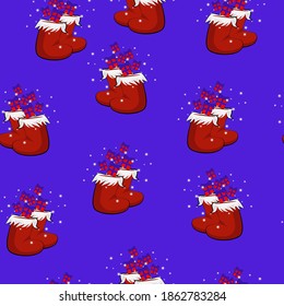 Christmas seamless pattern with socks and gifts. Vector illustration.