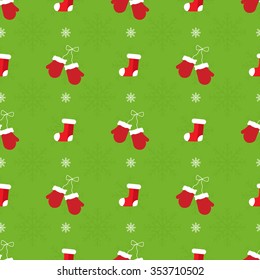Christmas seamless pattern with socks and mittens